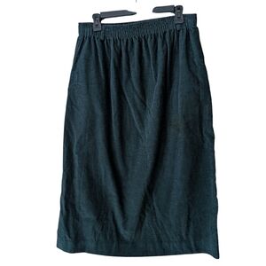 Lands End Vintage 90s Dark Green Corduroy Cottagecore Midi Skirt Size Large